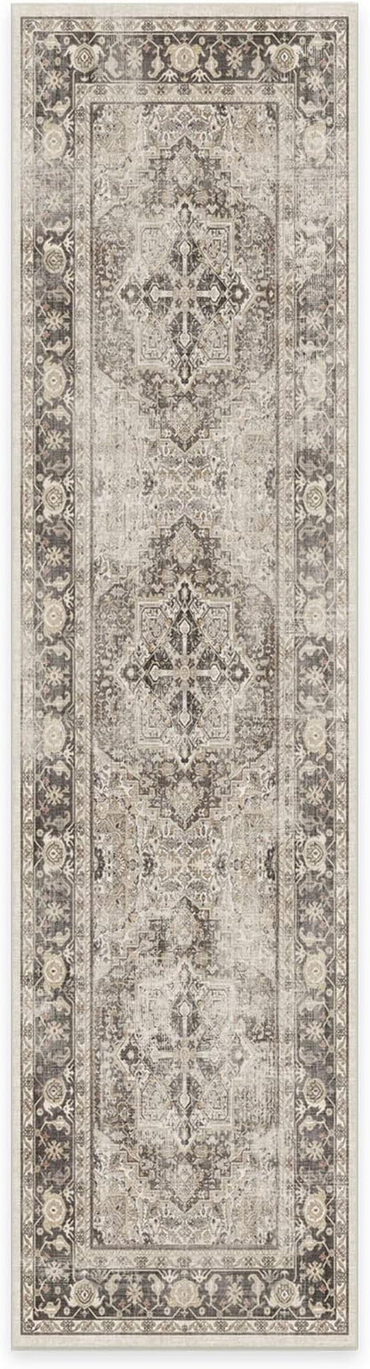 RUGGABLE Washable Vintage Runner Rug – Kamran Hazel 2.5x10, Stain-Resistant, Non-Slip Hallway Runner – Machine Washable Rug for Hallway, Entryway, Living Room & Kitchen–with Cushioned Pad