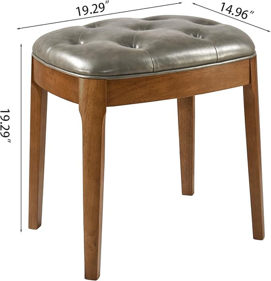 MODERION Vanity Bench Stool with Upholstered, Modern Luxury Wood Stool,Ottoman Shoe Bench for Living Room, Vanity, Entryway, 19.3" L x 14.9" W x 19.3" H Easy Assembly, Beeswax Leg & Gray FD-HNY-GY