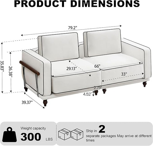 80" Loveseat Sofa Cloud Modular Sectional Couch,Deep Love Seat Couch with Armrests Wooden Legs,2 Seater Comfy Thicked Cushion Upholstered Sofa for Living Room Bedroom,White