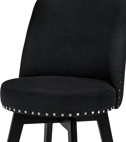 MINCETA Bar Stool, 26 Inch Upholstered Barstool with High Back and Footrest, Swivel Counter Height Barstool for Kitchen Island Home Bar Black