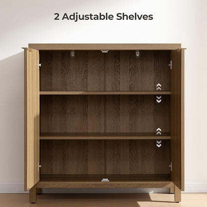SICOTAS 102" W Rattan Sideboard Buffet Cabinet with Storage Set of 3, Mid Century Modern Credenza with Arch Doors & Shelves Farmhouse Coffee Bar Media Console Cabinets for Living Room, Entryway