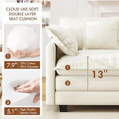 WorthFurni 77 Inch Cloud Sofa Loveseat, Comfy Sectional Couch, 2-Seater Chenille Deep Seat Sofa with Throw Pillows for Living Room Bedroom Apartment （Beige）