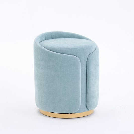 Swivel Vanity Stool with Back Comfy Vanity Chair with Gold Base Modern Round Stool for Makeup Vanity Ottoman Foot Rest for Bedroom livingroom (Sage)
