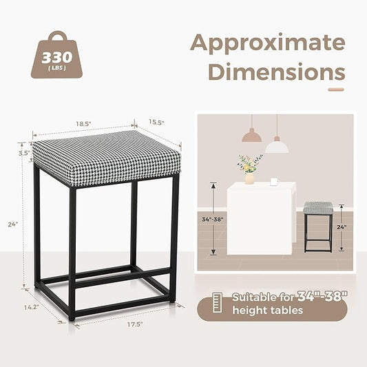MAISON ARTS Bar Stools Set of 2 | Counter Height Bar Stools for Kitchen Island | 24" Backless Modern Bar Height Stools with Black & White Houndstooth Pattern