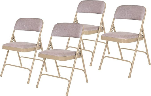 OEF Furnishings OEF2200 Series Heavy-Duty Premium Fabric Padded Upholstery Double-Hinged Folding Chairs (4-Pack, French Beige)