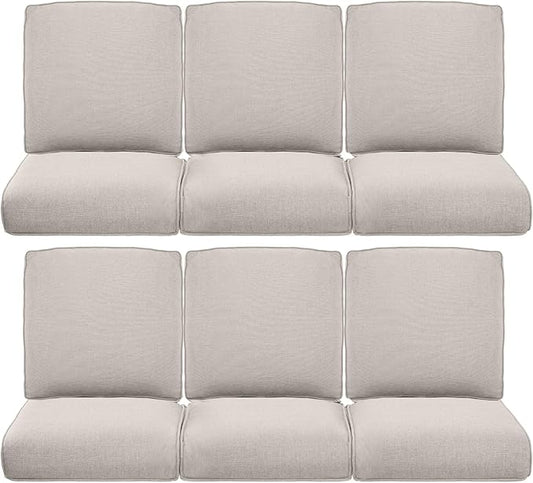 Pop 22x25/22x24 Outdoor Furniture Cushions Set of 6 - Comfortable Patio Chair Cushion for Rattan Wicker Dining Rocking Swivel Chairs Loveseat Couch L-Shape Sectional Sofa - Beige/Classic