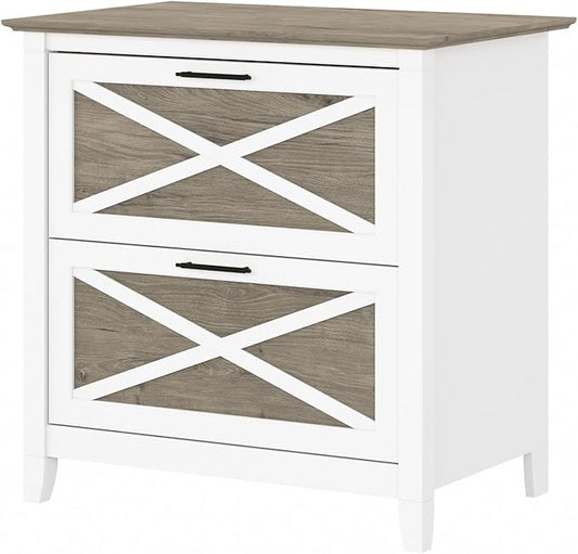 Bush Furniture Key West 2 Drawer Lateral File Cabinet in Pure White and Shiplap Gray, Document Storage for Home Office, Accent Chest with Drawers