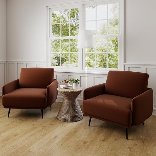 Oversized Accent Chair for Living Room Chairs Reading Arm Chair Comfy Modern Single Sofa Side Chairs with Metal Legs & Soft Cushion for Bedroom, Waiting Room (Velvet Reddish, Set of 2)