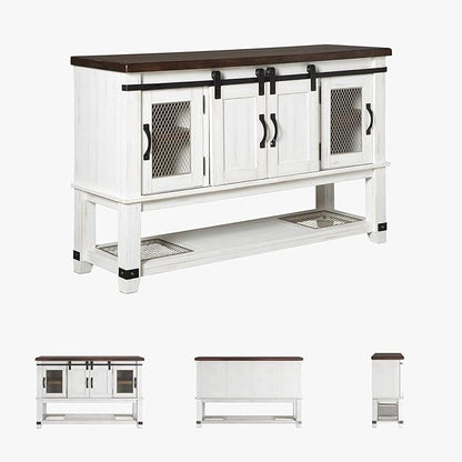 Signature Design by Ashley Valebeck Farmhouse Dining Room Server or Buffet Cabinet, White & Brown