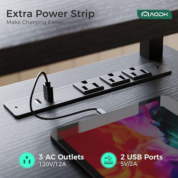 AODK Electric Standing Desk with Drawers & Keyboard Tray, 55 Inch Height Adjustable Desk with Power Outlets & LED Lights, Sit Stand Table with Monitor Stand for Home, Office, Black