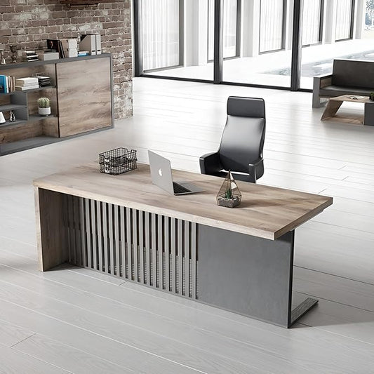 63 Inch Modern Executive Office Desk, Computer Writing Desk for Home Office, Business Furniture Workstation Stainless Steels Sturdy Frame 1.97IN Thick Desktop(Right, 63×31.5×30 in)