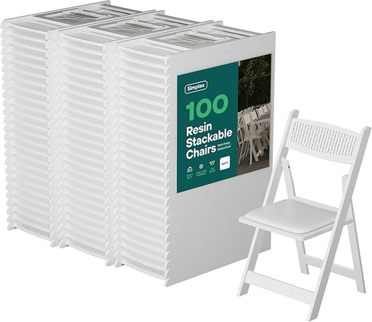 SIMPLEX White Stackable Folding Chairs with Padded Seat & Mesh Back, Padded Indoor/Outdoor Folding Chair, Lightweight Foldable Chairs, Weight Capacity 800LBs (100 Pack)