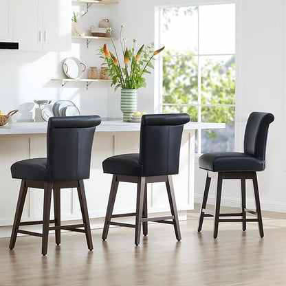 CHITA 26 Inch Counter Height Swivel Bar Stool, FSC Certified Modern Upholstered Faux Leather Swivel Barstool Chair with Back, Black
