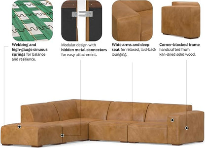 SIMPLIHOME Rex Left Corner Sectional Modular Sofa and Ottoman Set in Full-Grain Genuine Leather, Sienna, 116-inch-wide L-Shaped Leather Sofa and Matching 34-inch-Wide Table Ottoman for Living Room