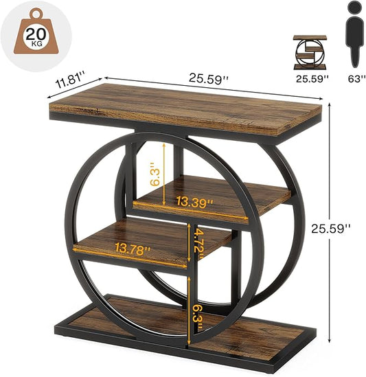 Tribesigns End Table Set of 2, 4-Tier Narrow Side Table with Storage Shelves, Wood Small Sofa Side Table with Geometric Metal Frame, Industrial Bedside Table for Bedroom, Living Room, Rustic Brown
