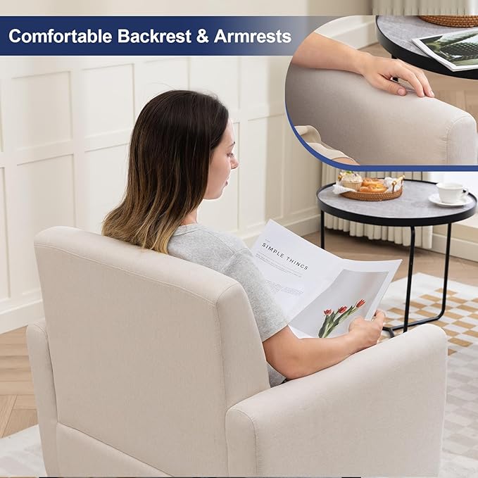 Accent Chair, Mid Century Modern Living Room Chairs Comfy Reading Chair with Upholstered Cushion Relax Armchair for Bedroom Apartment,Office, Begie