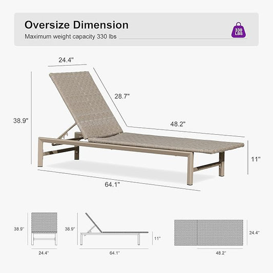 PURPLE LEAF Patio Chaise Lounge Rattan Chair Set of 2 Outdoor Pool Adjustable Recliner Wicker Chairs for Outside Woven Furniture Tanning Poolside Lounger Slate Gray