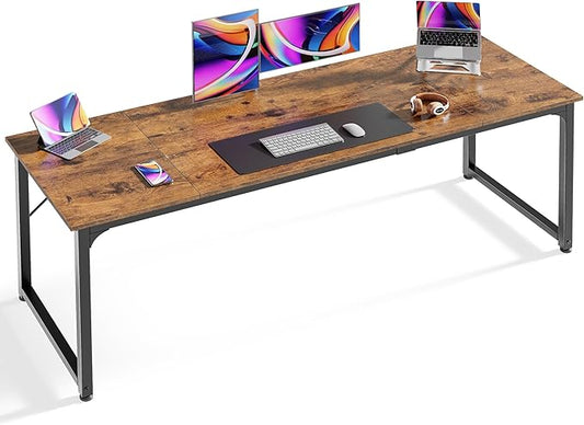 Huuger Computer Desk, 70 Inch Office Desk, Gaming Desk with Storage, Writing Desk Work Desk for Home Office, Study, Long Simple Desk, Large Legroom, Metal Frame, Rustic Brown