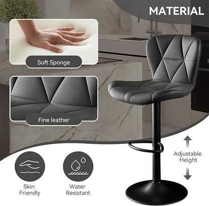 Bar Stools Set of 4,Adjustable Swivel Barstools, Faux Leather Bar Chairs,Upholstered Counter Height with High Backrest for Kitchen Island, Black