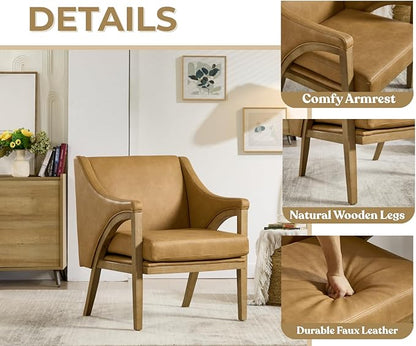 EALSON Modern Accent Chair Comfy Leather Living Room Chair with Wooden Frame and Armrest Mid Century Upholstered Reading Lounge Armchair for Living Room/Bedroom/Reading/Balcony, Brown