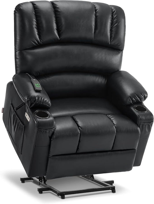MCombo Oversized Power Lift Recliner Chair for Elderly, Lift Chair with Heat and Massage, Lift Recliner for Big and Tall, Cup Holders, USB &Type C Ports, Faux Leather R7092 (Black, Oversize)