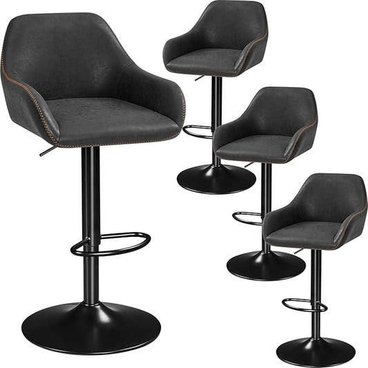 Yaheetech Bar Stools Set of 4, PU Leather Swivel Counter Height Barstools, Adjustable Bar Chairs with Backrest and Footrest, Kitchen Island Stool for Home Kitchen, Black