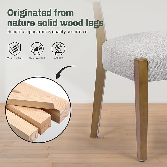 Modern Dining Chairs Set of 4, Walnut Upholstered Kitchen & Dining Room Chairs, Mid Century Modern Wooden Dining Chairs Oversized Sturdy Rounded Chairs Curved Back, Beige Fabric
