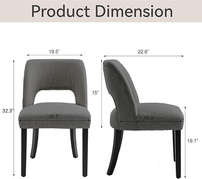 VKNOW Wooden Dining Chairs Set of 6, Modern Fabric Upholstered Dining Room Chair Kitchen Chairs, Farmhouse Dinner Chair for Kitchen Dining Room, Dark Grey-Black Legs