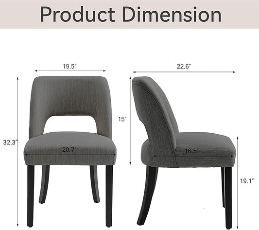 VKNOW Wooden Dining Chairs Set of 6, Modern Fabric Upholstered Dining Room Chair Kitchen Chairs, Farmhouse Dinner Chair for Kitchen Dining Room, Dark Grey-Black Legs
