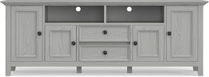 SIMPLIHOME Amherst 72-inch Wide Solid Wood TV Stand in Fog Grey, Transitional-Style Media Console for Living Room with Cable Management and Adjustable Shelves, Fits 80" TVs