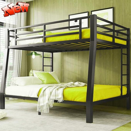 Latest Upgrade & Stronger Steel Full XL Over Queen Bunk Bed, Heavy Duty Thickened More Rust-Proof Metal Bunk Queen Bed with Enhanced Legs & Slats (Easier Assembly) (Full XL Over Queen)