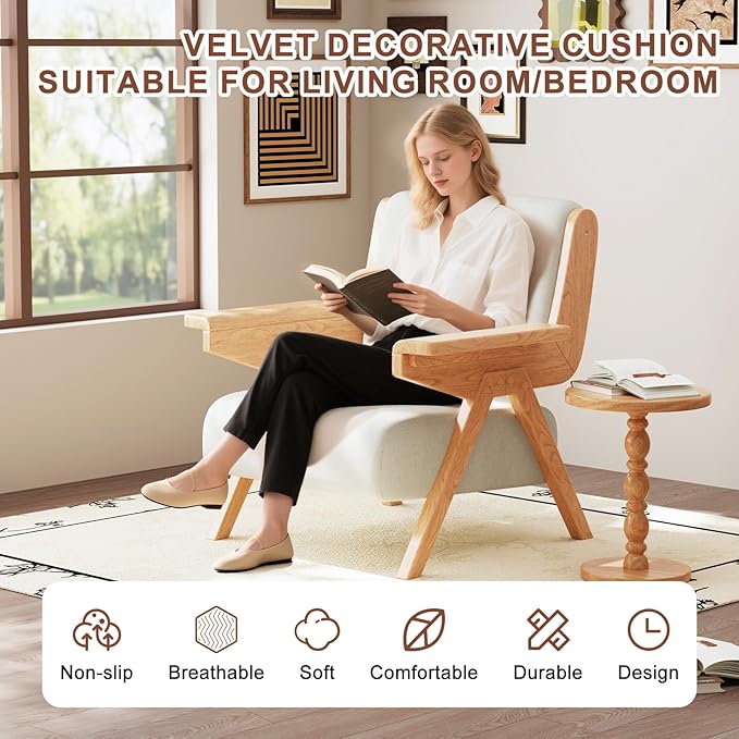 Mid Century Modern Accent Chair Set of 2, Fabric Upholstered Lounge Arm Chairs with Solid Wood Frame for Living Room, Bedroom, Office, Reading Corner(White)