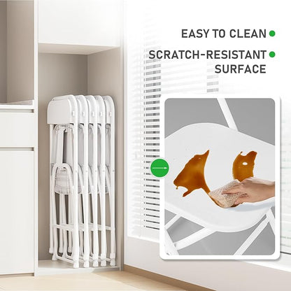 White Folding Chairs 10 Pack,Folding Chairs for Outdoor,Heavy Duty 350lb Capacity Portable Event Plastic Chairs with Steel Frame,Wedding Party Office Dining
