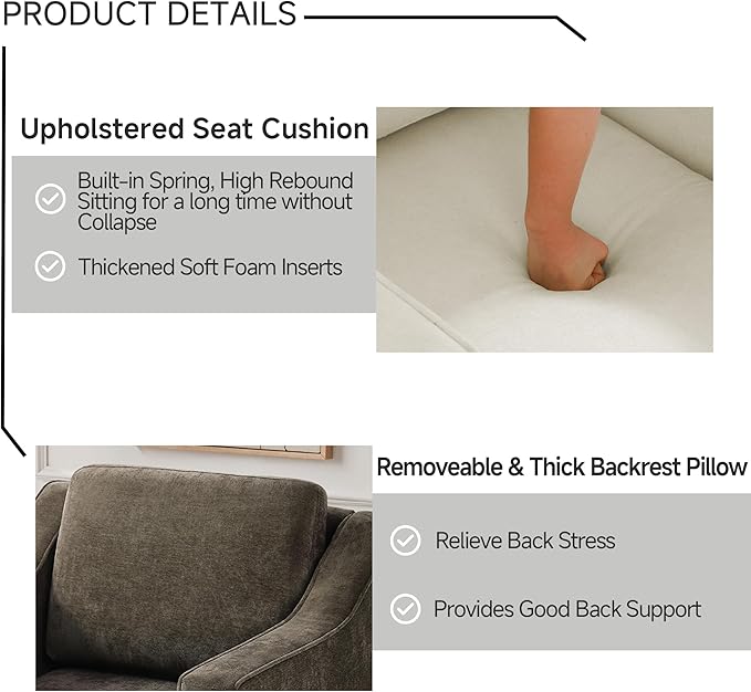 UIXE Swivel Accent Chair Set of 2, Chenille Upholstered Arm Chair for Living Room, Modern Club Armchair Comfy Single Sofa Bedroom Reading Seat with Lumbar Pillow - Coffee