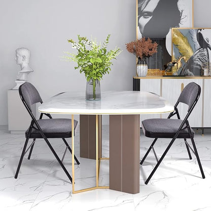 GOFLAME 6 Pack Folding Chairs, Fabric Dining Chair Set with Padded Seat & Metal Frame, Indoor Outdoor Upholstered Commercial Seat for Home Office Events Wedding Party, Grey & Black