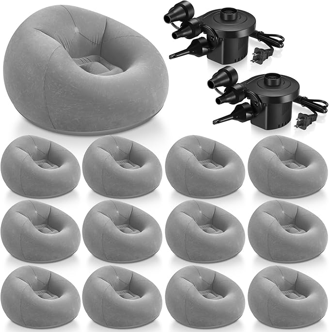 Realspring 12 Pcs Bean Bag Chairs for Adults Inflatable Chairs with Electric Air Pump,Blow up Couch Folding Portable Inflatable Couch Lazy Sofa for Reading Living Room Camping (Grey)