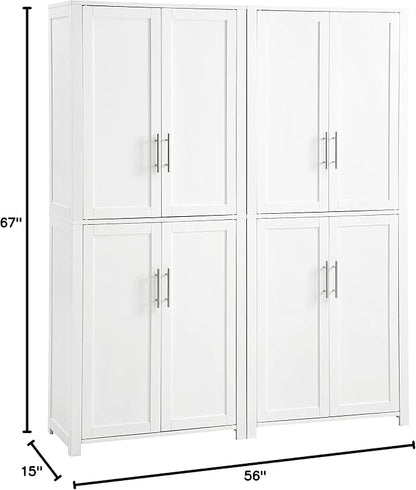Crosley Furniture Savannah 2-Piece Pantry Storage Cabinet Set with Shelves, Kitchen, Dining, or Laundry Room, White
