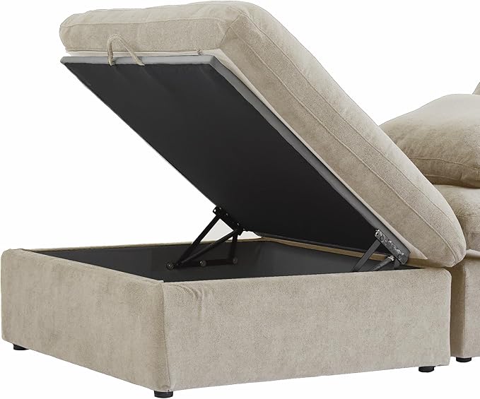 Cloud Couch Modular Sectional Sofa with Storage Ottomans,160.6" Down Filled 6 Seater Convertible Sectional Sofas,V Shaped Khaki Couch for Living Room,Covers Washable&Replaceable
