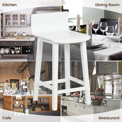 COSTWAY Solid Wood Bar Stools Set of 2, 24.5-inch Counter Height Chairs with Low Back and Footrest, Farmhouse Wooden Armless barstools for Kitchen Island, Dining Room, Cafe, Breakfast, White