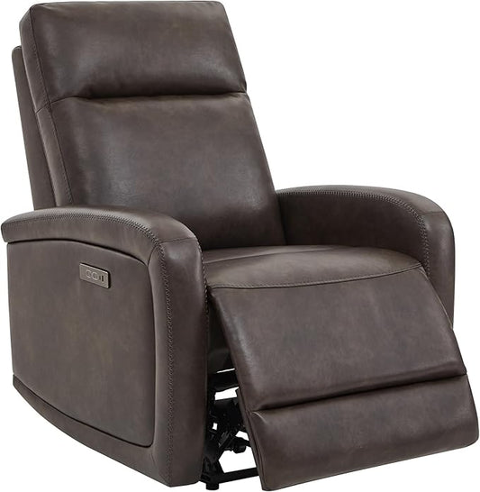 Watson & Whitely Recliner Chair, Zero Wall Reclining Sofa Chair W Power Headrest Type-C Charger, Small Faux Leather RV Recliners Home Theater Seating for Living Room, Chocolate
