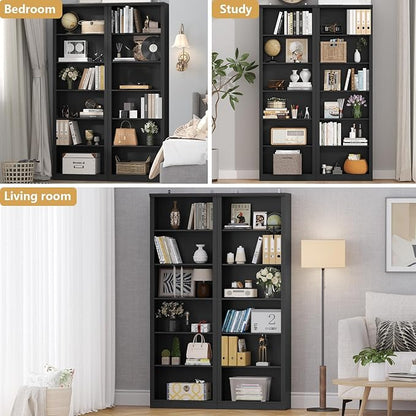 75" Tall Bookshelf & Bookcase Set of 2, 6-Tier Adjustable Storage Shelves, Book Shelf with Anti-Tipping Device, Floor Standing Modern Display Rack for Living Room, Bedroom, Office, Black