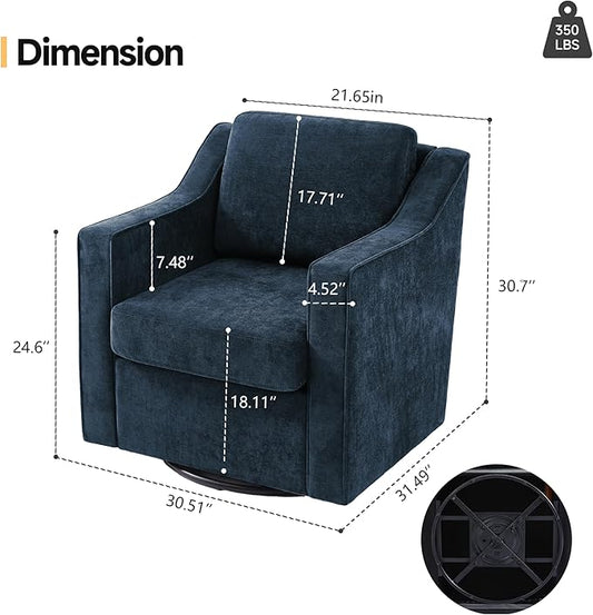 Pia Ricco 2-Pack Plush Oversized Chenille Fabric Swivel Accent Chairs with Removable Covers, Living Room Reception Bundle Set,Grey Blue