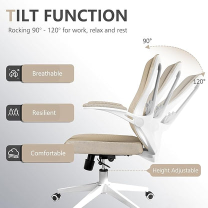 Office Chair, Ergonomic Comfort Home Desk Chair, Mid Back Gaming Chair with Wheels, Adjustable Height, Lumbar Support, Flip-up Armrest with 350LBS Capacity