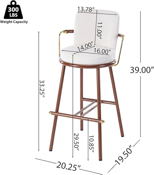 Christopher Knight Home Sybul Fabric Upholstered Counter Height Bar Stools Set of 2, Metal Stool Chair for Kitchen Island with Thick Padded Seat, Counter Stool with Footrest, Light Beige+Walnut