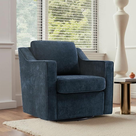 UIXE Swivel Accent Chair, Chenille Upholstered Arm Chair for Living Room, Modern Club Armchair Comfy Single Sofa Bedroom Reading Seat with Lumbar Pillow - Navy Blue
