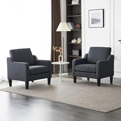 VINGLI Mid-Century Modern Accent Chair, Dark Grey Linen Upholstered, Comfortable & Supportive, 380lbs Weight Limit, Perfect for Living Room, Bedroom, Office