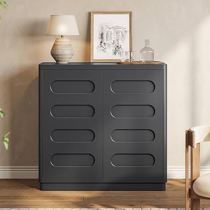 Buffet Cabinet with Storage, Arc Accent Sideboard with 2 Doors and Adjustable Shelves, Large Console Table for Dining Room, Kitchen, Living Room, Black