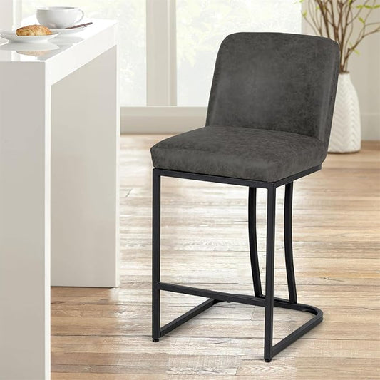 Sophia & William Counter Height 24" Bar Stool, Kitchen Counter Stool with Back,Upholstered Middle Back Dining Chair, Modern PU Leather Barstool for Pub Cafe,Dark Grey,1 Pack