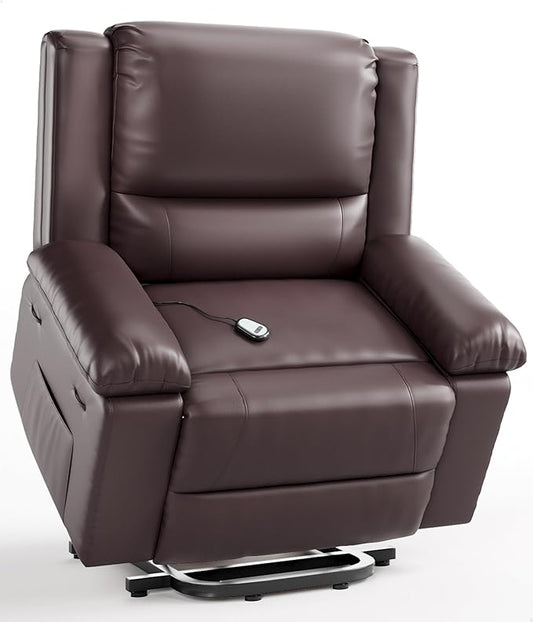 GarveeHome Power Lift Recliner Chair - Heat and Massage, PU Leather Electric Lift Recliner for Elderly & Mobility Impaired, Adjustable Back and Legs, Heavy Duty Lift Chair for Seniors