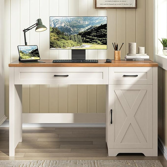 Vabches Farmhouse 51" Executive Desk,Computer Desk with Drawers and Storage Cabinet, Workspace for Home Office and Study